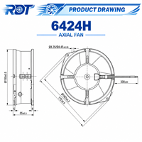 Ventilateur axial DC compact 6424H 480m³/h 24V 26W 4000 tr/min 172x150x51mm à roulement à billes pour ventilation de module onduleur et armoire