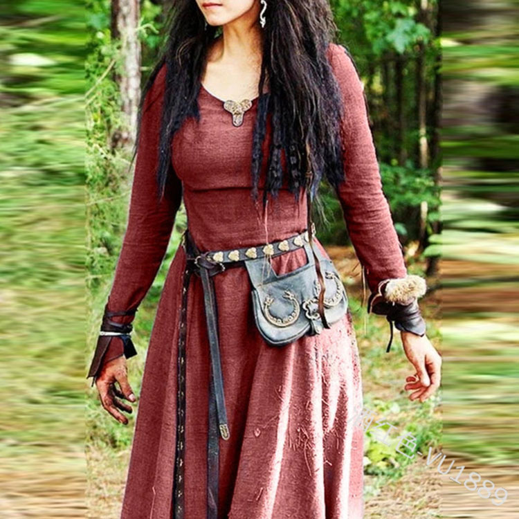 Medieval Dress Women Long Sleeve Maxi Robe  Vintage Fairy Elven  Renaissance Gothic Clothing for Costumes and Events