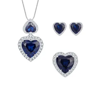 sapphire heart-shaped Love Heart Pendant Necklaces Bracelet Earrings Rings Jewelry Set Crystal Jewelry Set