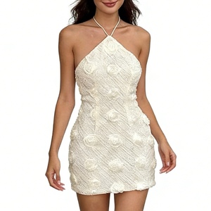 Vestido Mini Halter con Apliques de Rosas 3D para Mujer, Vestidos de Fiesta Ajustados con Textura, Moda - Product Image 3