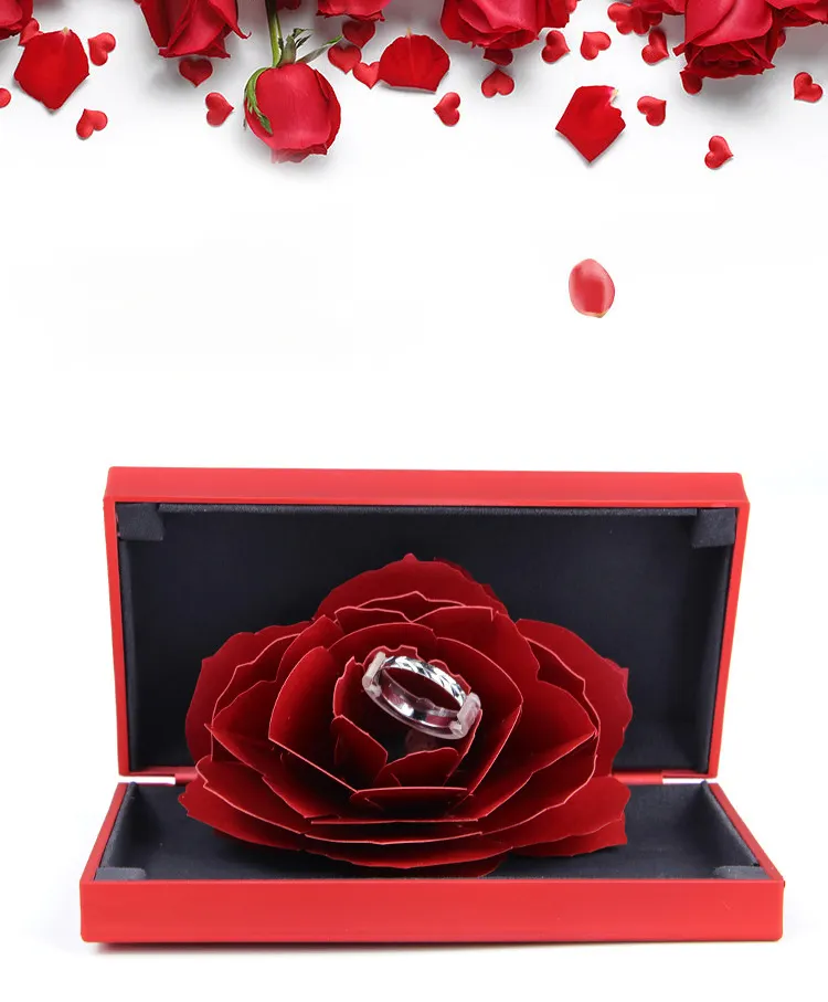 Guorui muestra gratis anillo de boda romántico caja de papel flor dentro de Rosario caja