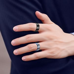 Fashion 8mm <b>Black</b> Non Fade Wedding Celtic Dragon <b>Rings</b> Inlaid Blue Zircon Stainless Steel <b>Rings</b> <b>for</b> <b>Men</b> Blue Carbon Fibre <b>Ring</b> - Product Image 5