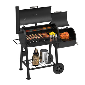 Outdoor Large American Style Smoker Grill With Trolley And Smoke Chamber For BBQ Cooking - Product Image 5