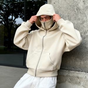TKAN272D sérigraphie personnalisée streetwear de mode pour hommes grande taille en vrac 100% coton avec sweat à capuche masque à manches longues zippé - Product Image 1
