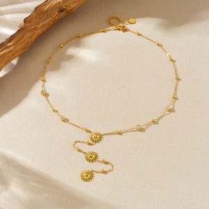 Fashionable Sunflower Pendant Necklace Stainless Steel Chain With Diamond Accents Party Jewelry N3921 - Product Image 3