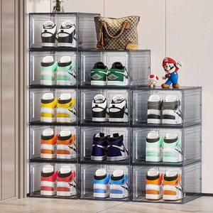 Transparent Stackable Shoe Storage Box Dustproof Cover Foldable Plastic Sneaker Organizer Rectangle Standing Type 840g - Product Image 1