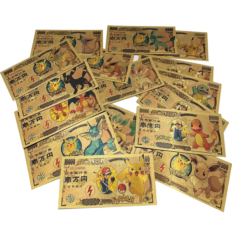 Impresión personalizada de billetes chapados en oro 24K de plástico anime japonés poke-mon yen