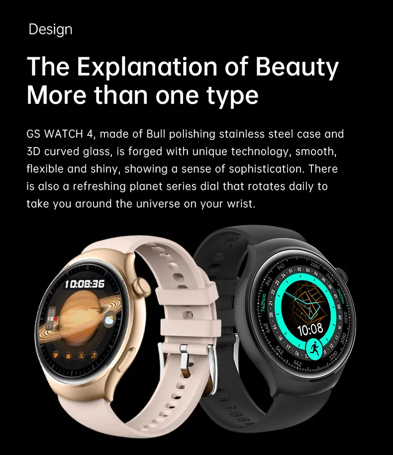 GS4 Smartwatches 1.53 Inch Android Smart Watch Heart Rate Sport Fitness IP67 Waterproof Health Monitoring BT NFC Watch