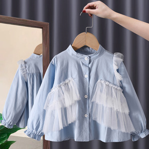 Child Star Circle Girls' Long Sleeve Shirt Stand Collar Cotton Breathable Princess Top For Toddlers And Preschoolers Spring - Product Image 1