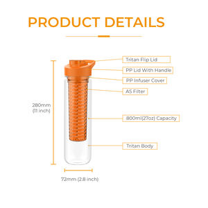 Botella Infusora de Frutas con Logotipo Personalizado, 800 ml, Libre de BPA, Tritán Transparente, a Prueba de Fugas, Reutilizable, para Beber Directo, Ecológica, para Gimnasio - Product Image 2