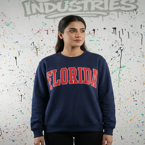 CLUSH SPORTS Sudadera de invierno con capucha y media cremallera, 100% algodón, azul marino Florida, con bordado de apliques, corte oversize digital, de terciopelo - Product Image 1