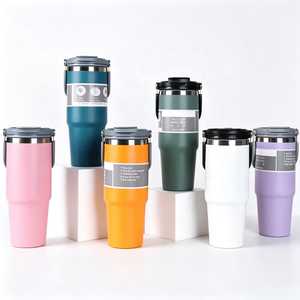 Tumbler Isolato da 30oz con Manico Pieghevole e Coperchio con Cannuccia, Tazza da Viaggio in Acciaio Inox Antigoccia, Adatta per Portabicchieri Auto - Product Image 2