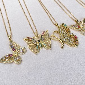 Collar <span class=keywords><strong>de</strong></span> Mujer con <span class=keywords><strong>Cadena</strong></span>, Buen <span class=keywords><strong>Precio</strong></span>, Chapado en Oro <span class=keywords><strong>de</strong></span> 18k, Joyería <span class=keywords><strong>de</strong></span> Diseño, Colorido, con Colgantes <span class=keywords><strong>de</strong></span> Mariposa con Piedras Brillantes - Product Image 4