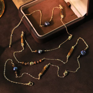 Perla teñida natural Bloque de cobre Ojo de tigre Suéter Cadena Diseño ajustable Collar hecho a mano Joyería de mujer GN0826A - Product Image 4