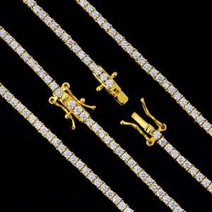 Hiphop Buckle Jewelry Lady Gold Plated 2024 925 <b>Sterling</b> <b>Silver</b> Round Shape 2mm Mossanite Moissanite Tennis <b>Necklace</b> for <b>Women</b> - Product Image 2