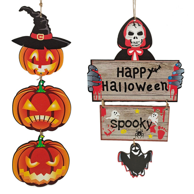 New Halloween Pumpkin Hanging Wooden Hanging Ghost Outdoor Terror Props Halloween Decorations