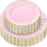 Assiettes en plastique blanches jetables écologiques avec bordure dorée en feuille d'or, festonnées, 10,25 pouces, et assiette à dessert de 7,5 pouces, sans danger pour les aliments, pour les fêtes