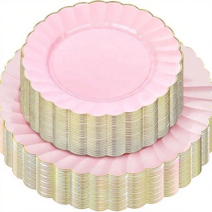 Platos Desechables Ecológicos de Plástico Blanco de 10.25'' con Borde Dorado y Platos de Postre de 7.5'' Aptos para Alimentos para Fiestas - Product Image 2