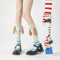 Chaussettes mi-mollet antidérapantes à imprimé animal chiot, oreilles de chien 3D en peluche grandes et souples, mignonnes et amusantes pour femmes