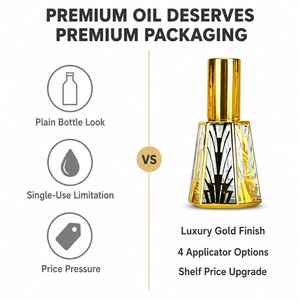 Flacone di Profumo Vuoto 4-in-1 Personalizzato, in Vetro Trapezoidale Nero e Oro con Stampa Serigrafica, Ricaricabile, Produzione all'Ingrosso - Product Image 4
