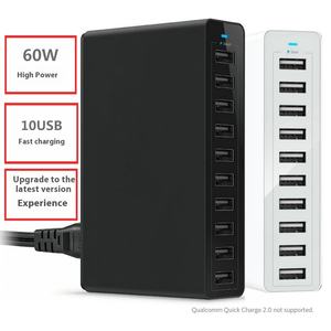 60W 10포트 USB 충전기 QC3.0 기능, 5V/2.4A 출력, 화웨이 및 이어폰용 멀티 포트 휴대폰 충전기 - Product Image 2