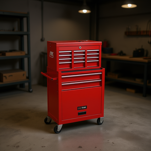 Gabinete de Herramientas Rodante Rojo con 10 Cajones, Almacenamiento Industrial de Hierro con Ruedas, Cerradura con Llave, Manija de Empuje, Capacidad de 250 Kg - Product Image 2