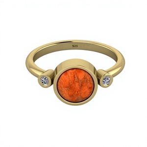 Bague unisexe de haute qualité en argent sterling 925 avec sangle de 8 mm en corail éponge Mohave orange sertie clos - Product Image 1