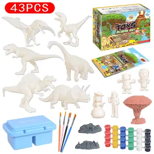 التعليم مرسومة باليد 43 قطعة DIY تلوين ديناصور نموذج ديناصور الاطفال مجموعة أدوات رسم