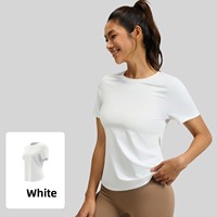 Haut de sport décontracté et ample pour femme, grande taille, été 2025, à manches courtes, avec fente avant, léger et respirant, idéal pour le yoga et la gym