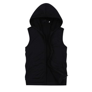 <span class=keywords><strong>Chaqueta</strong></span> con capucha sin mangas para <span class=keywords><strong>hombre</strong></span> de verano 2025 Color puro en azul, negro, blanco, gris, moda informal, estampado de tela de algodón - Product Image 3