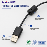 Cable USB 2.0 a macho con extremos desforrados y estañados, con núcleo de ferrita y alivio de tensión SR, cable USB tipo pigtail antiinterferencias