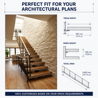 Escalier flottant moderne sur mesure avec marches en bois massif de qualité FAS et poutre invisible en acier au carbone pour l'intérieur de villas de luxe