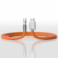 Kabel Pengisian Daya Super Cepat USB Type-C LED 180 Derajat Berputar dengan Jaket TPE 120W dan Paduan Seng untuk Ponsel, Komputer & Lainnya