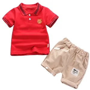 kids clothing sets boys high quality summer letter plaid pocket t shirt shorts kids clothing 1-5 years baby boy clothing sets