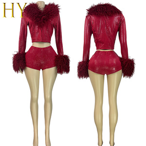 Nuova Collezione Primavera 2026: Set Due Pezzi in <span class=keywords><strong>Pelle</strong></span> PU con Pelliccia, Giacche Corte Pelose da <span class=keywords><strong>Donna</strong></span> e Shorts Sexy Abbinati - Product Image 3