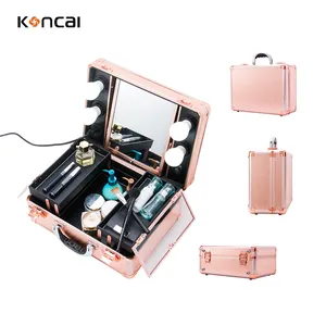FAMA认证工厂OEM铝制美容化妆品硬盒旅行化妆盒带灯KC-OF01