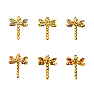 Ciondoli a Forma di <span class=keywords><strong>Libellula</strong></span> in Acciaio Inox Placcato Oro con Strass Colorati per Creazione di Gioielli Fai-da-Te - Product Image 5
