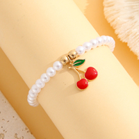 Bracelet en cordon tressé réglable avec nœud coulissant, imitation perle, plaqué cuivre, tendance, pour femme, cadeau, motif cerise