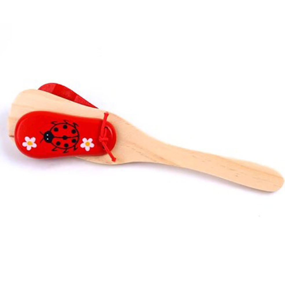 Colorful wooden long handle castanets-red