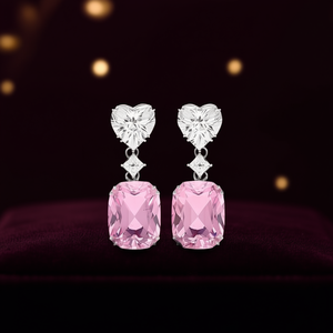 Boucles d'oreilles pendantes en diamant rose E974, forme cœur, sertissage griffe, bijoux romantiques en cristal pour femme - Product Image 2