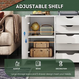 Armadio comò in legno a 5 cassetti con porta, armadietto <span class=keywords><strong>mobile</strong></span>, supporto per stampante adatto per l'home office - Product Image 3