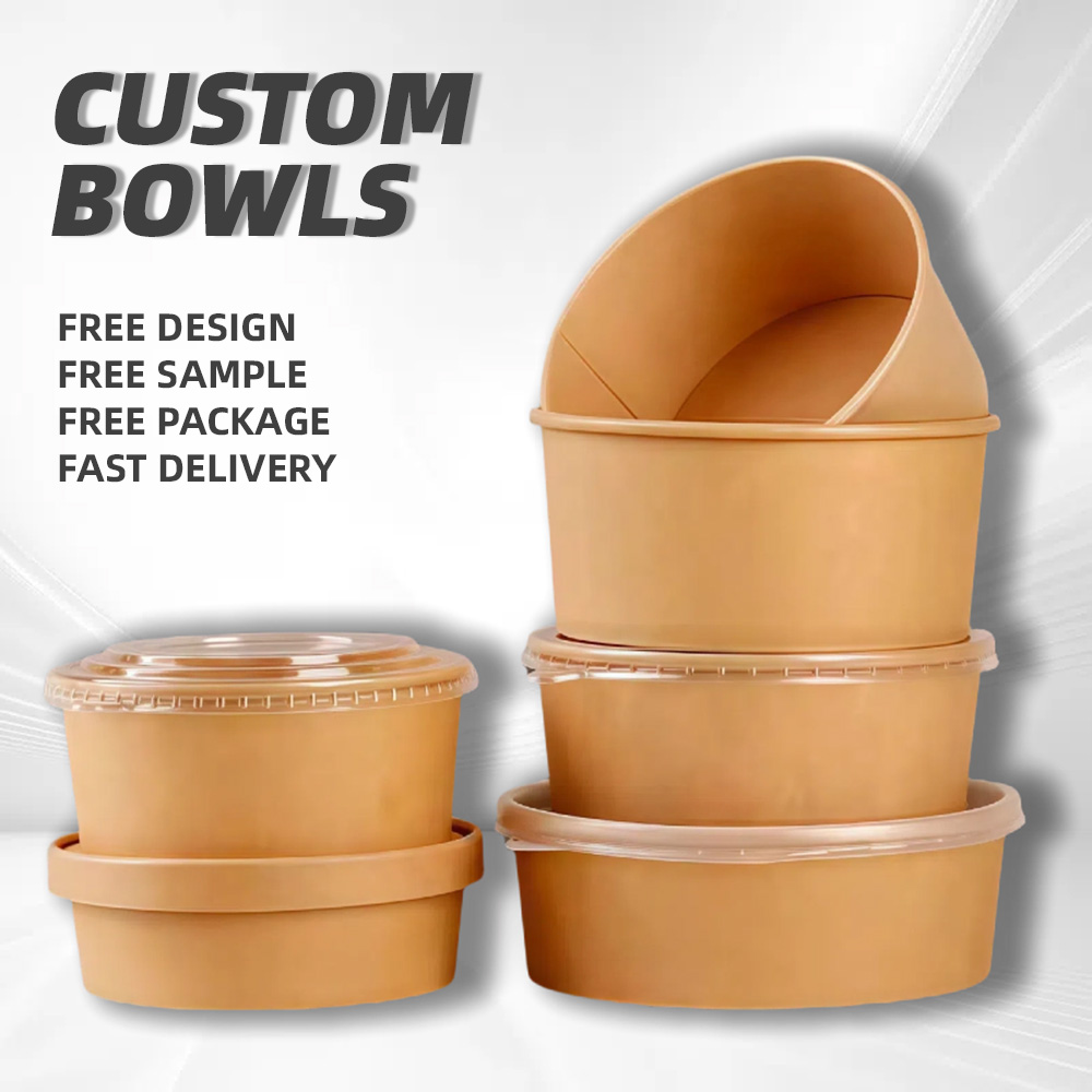 Factory Supply Free Sample Disposable High Quality Thickened Kraft Paper Food Packaging Container Noodle Soup Cup with Lid