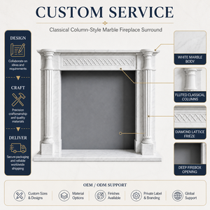 Mantel <span class=keywords><strong>de</strong></span> <span class=keywords><strong>Chimenea</strong></span> <span class=keywords><strong>de</strong></span> Mármol <span class=keywords><strong>Blanco</strong></span> con Columnas Acanaladas y Relieve <span class=keywords><strong>de</strong></span> Diamantes para Decoración Interior <span class=keywords><strong>de</strong></span> Hoteles y Villas Clásicas - Product Image 6