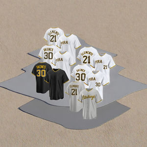 卸売 高品質 刺繍入り 通気性 ピッツバーグ ベースボールジャージー プラスサイズ メンズ 21 ロベルト・クレメンテ 30 ポール - Product Image 3