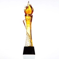 Trophée personnalisable en verre de jade Liuli Flame, écologique et sablé