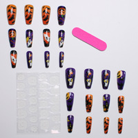 Faux Ongles à Presser Style Français Halloween Effet Effrayant Citrouille Fantôme Maison Hantée Chauve-souris Cercueil Violet Orange (Matériau ABS)