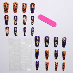 Faux <span class=keywords><strong>Ongles</strong></span> à Presser Style Français <span class=keywords><strong>Halloween</strong></span> Effet Effrayant Citrouille Fantôme Maison Hantée Chauve-souris Cercueil Violet <span class=keywords><strong>Orange</strong></span> (Matériau ABS) - Product Image 3