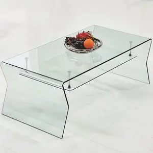 简洁风格2层弯曲弧形透明玻璃咖啡中心桌