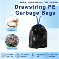 Sacs poubelles en PEHD anti-humidité avec cordon de serrage, jetables, 4-5 gallons, personnalisables pour l'élimination des déchets ménagers