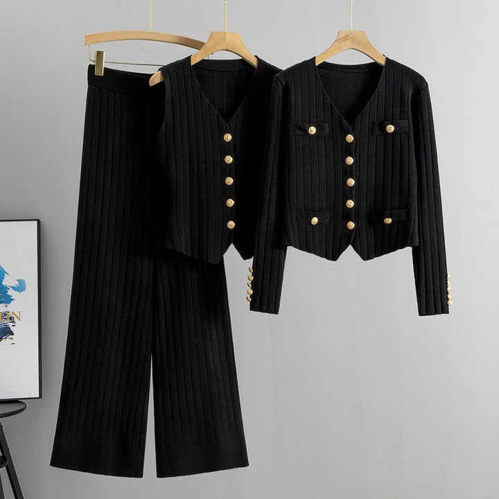 Women's 3-Piece High Waist Outfit Set - Crop Top, Umbilical Shorts & Flared Pants For Casual Wear & Sports
